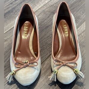 Ralph Lauren Suede Stitched Tassel Bow Slip on Wedges Size 6.5B